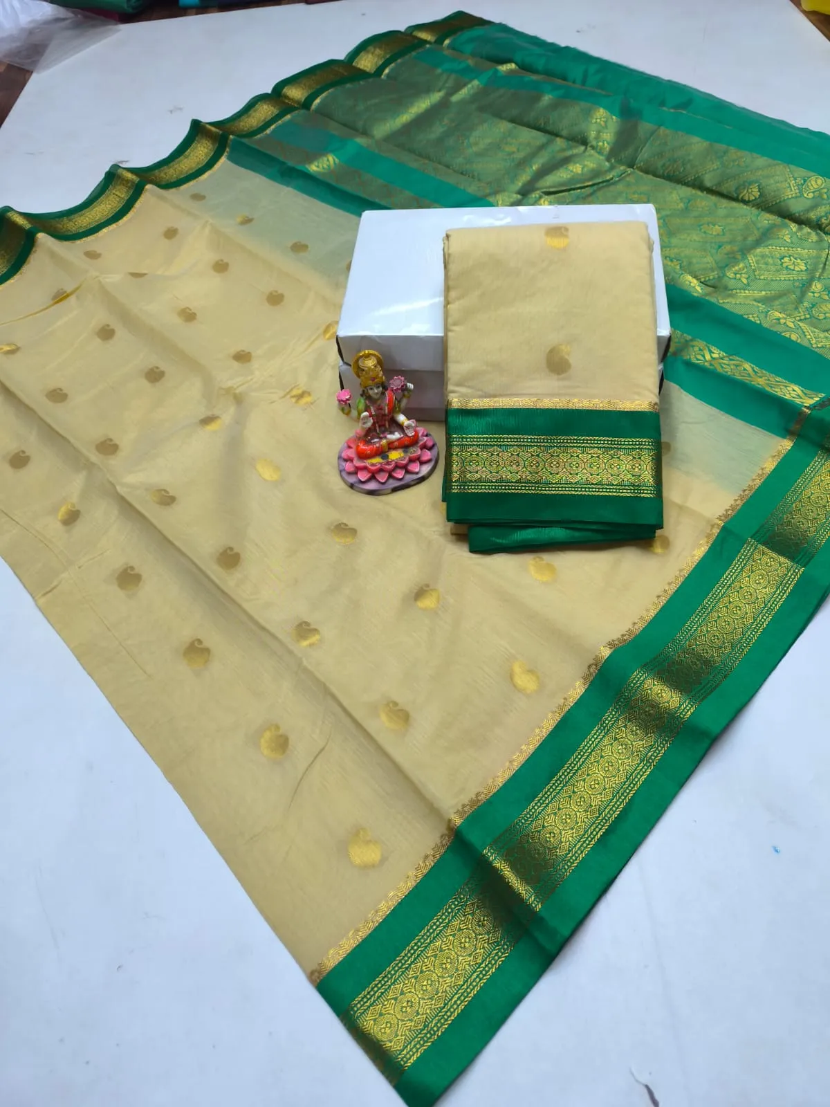 Golden Putta Korvai Kuppadam Silk Cotton Saree